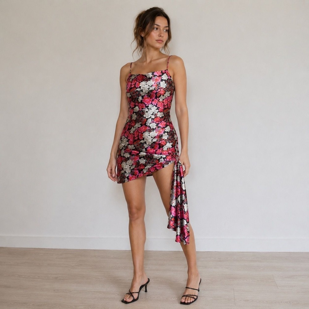 Cinq a Sept $395 Dress Size 6 Floral Mini Satin Cocktail (New with Flaw)